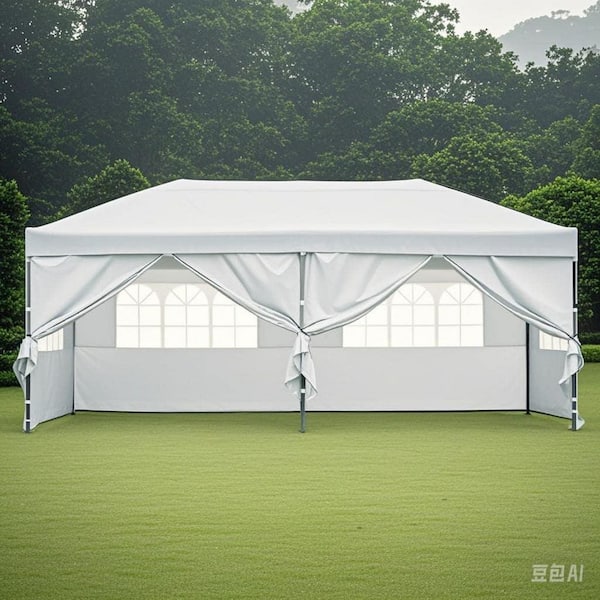 Unbranded 9.7 ft. x 19.2 ft. White Pop Up Canopy with Sidewalls for Parties with Wheeled Bag