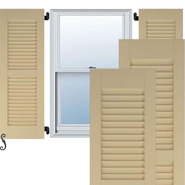Ekena Millwork 18 in. W x 61 in. H Americraft 2 Equal Louver Exterior Real Wood Shutters Per Pair in Natural Twine
