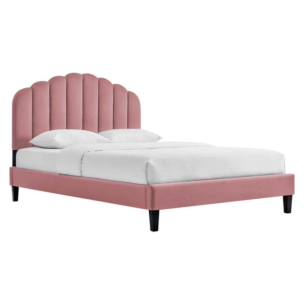 MODWAY Daisy Performance Velvet Twin Platform Bed In Dusty Rose MOD ...