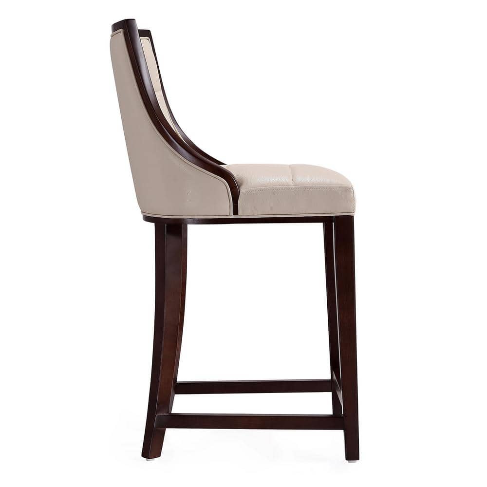 Cream Faux Leather and Beech Wood Counter Stool, 26" Height