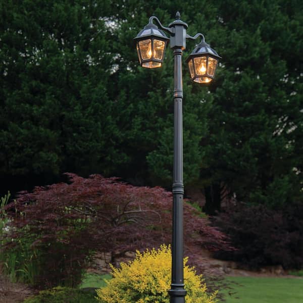 Polaris 2-Light Black Aluminum Solar Warm White LED Outdoor Weather Resistance Post Light with Light Bulb Type Included