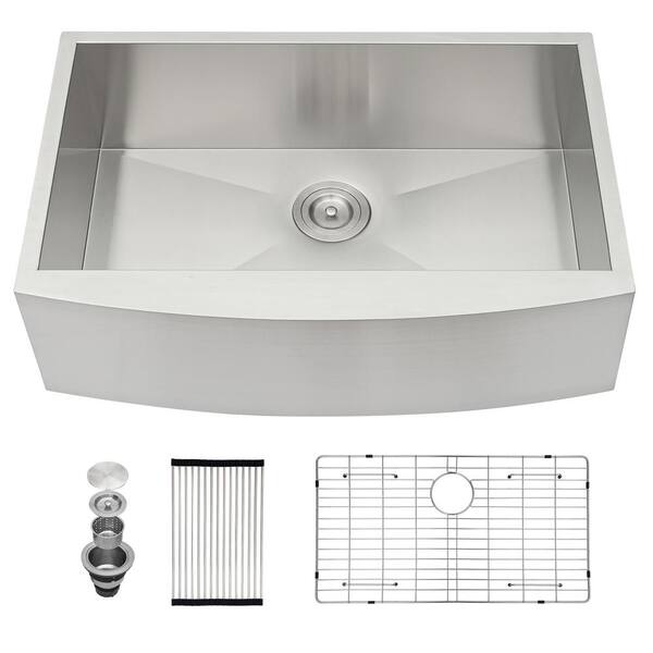 cadeninc 18 Gauge Stainless Steel Farmhouse Sink 30 in. Single Bowl Apron Front Kitchen Sink with Grid and Strainer