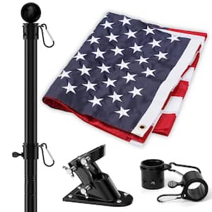 7 ft. Tangle Free Stainless Steel Flagpole with 3 ft. x 5 ft. U.S. Flag and Bracket for Garden, Black