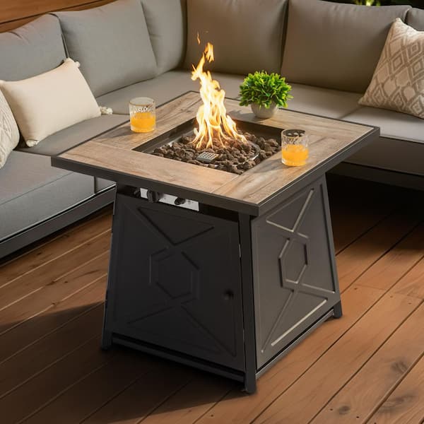 50,000 BTU 28 in. x 26 in. Square Iron Propane Gas BlackFire Pit Table with Cover,Ceramic Tabletop and Lava Rocks
