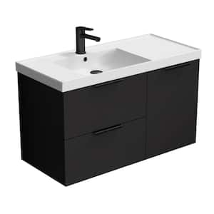 Lisbon 36.2 in. W x 18.5 in. D x 21.65 in. H Modern Bathroom Vanity in Matte Black With White Ceramic Top