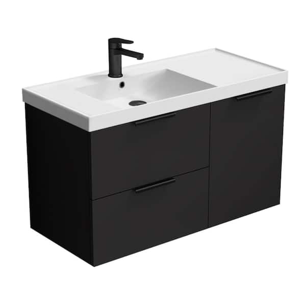 Nameeks Lisbon 36.2 in. W x 18.5 in. D x 21.65 in. H Modern Bathroom Vanity in Matte Black With White Ceramic Top