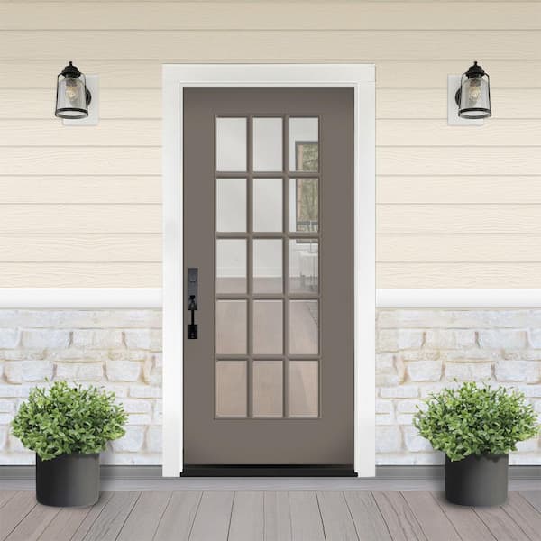 Reliant 32 in. x 80 in. FullLite 15L SDL Clear Glass RHIS Kindling Finish Fiberglass Prehung Front Door w/4-9/16 Jamb