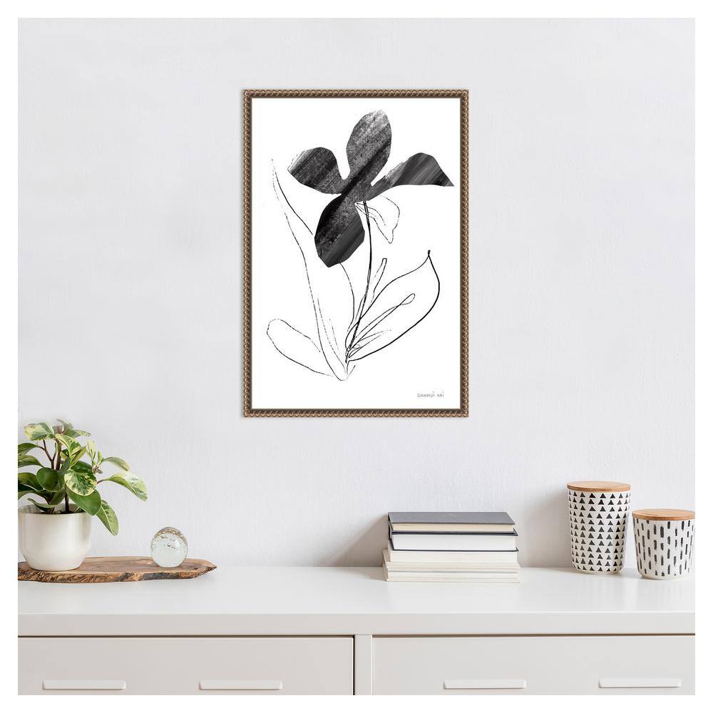 Black and White Abstract Floral Canvas with Beaded Bronze Frame
