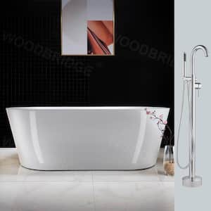 Soria 67 in. Acrylic FlatBottom Double Ended Bathtub in White with Tub Filler and Polished Chrome Overflow and Drain