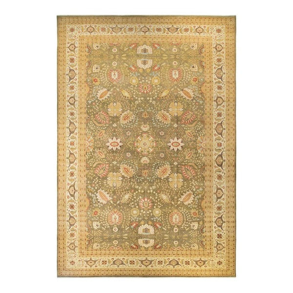 Mogul Green 12 x 18 Oriental Wool Indoor Area Rug