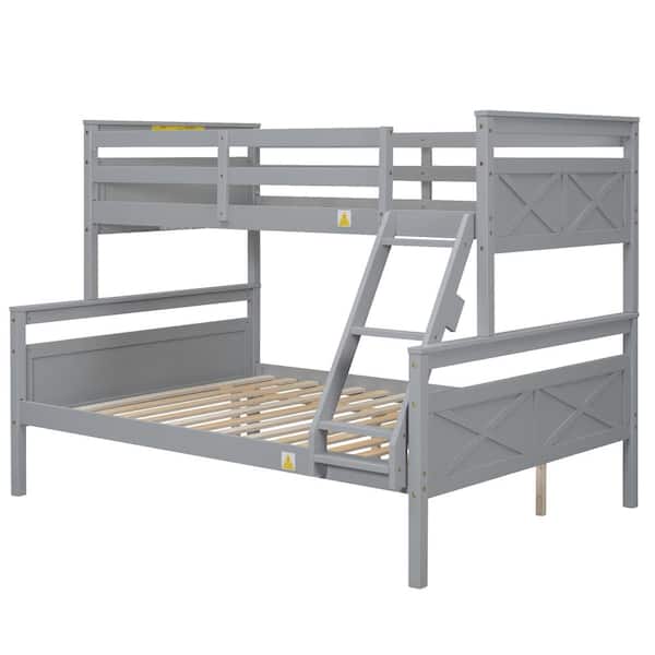 Nestfair Gray Wood Twin over Full Bunk Bed with ladder and Safety ...