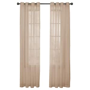 Curtainfresh Latte Solid Polyester 59 in. W x 63 in. L Sheer Single Grommet Top Curtain Panel