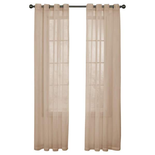 Curtain Fresh Curtainfresh Latte Solid Polyester 59 in. W x 95 in. L Sheer Single Grommet Top Curtain Panel