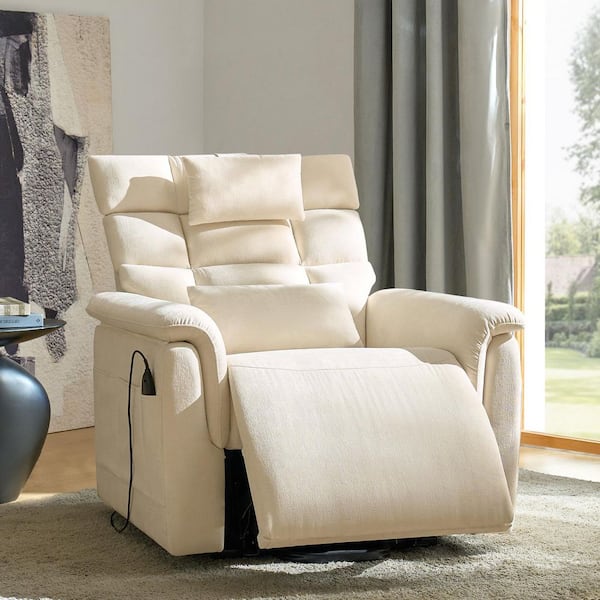 Erasto Beige Modern Fabric Power Lift Heated Massage Recliner with Surround Support