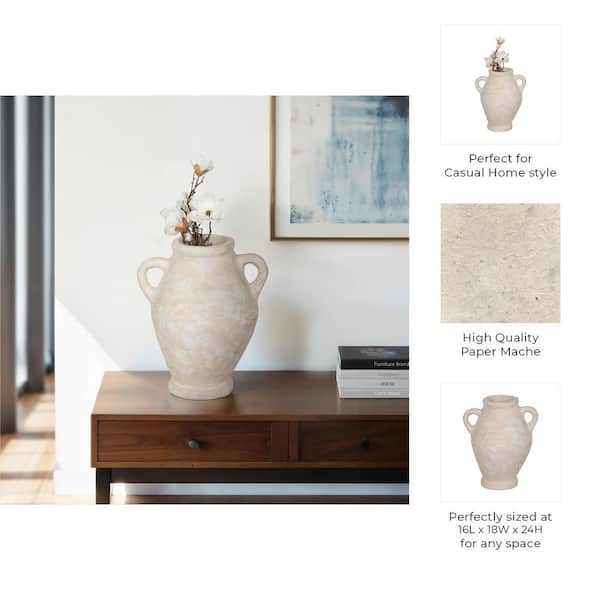 Liv & Skye 24 in. White Ceramic Amphora Decorative Vase 20655-01