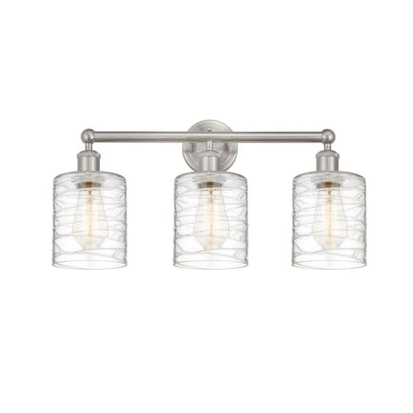 Cobbleskill 23 in. 3-Light Brushed Satin Nickel Vanity Light with Glass Shade
