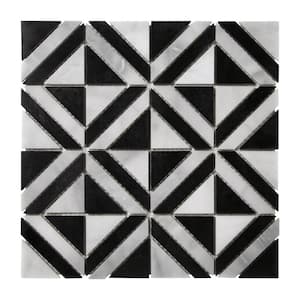 Diamond Carrara White and Black Marquina 12 in. x 12 in. Polished Marble Floor and Wall Mosaic Tile (5 sq. ft./Case)