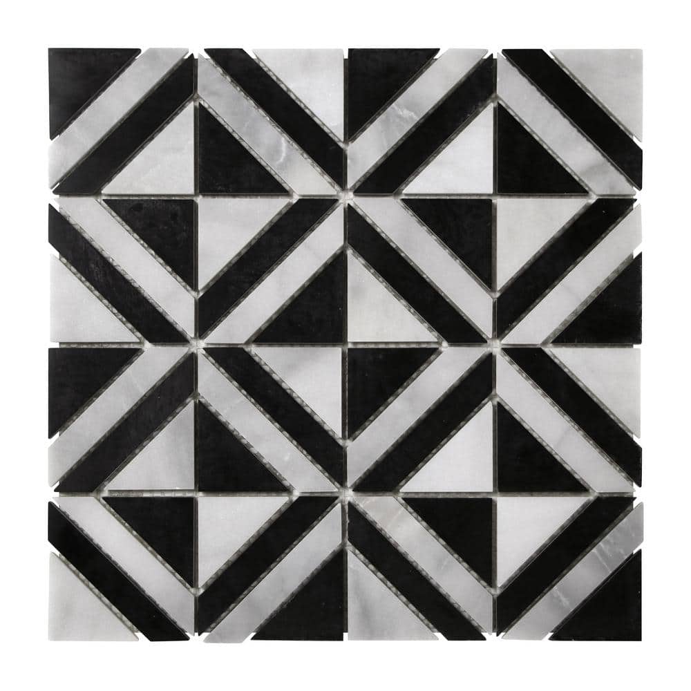 12" x 12" Black and White Polished Marble Mosaic Tile