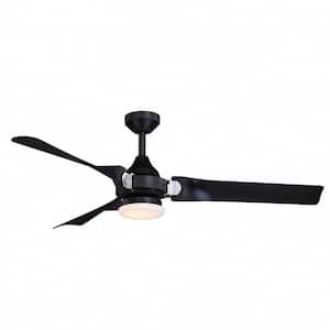 Austin 52 in. Industrial Integrated LED Outdoor Black and Chrome Ceiling Fan with Light Kit and Remote
