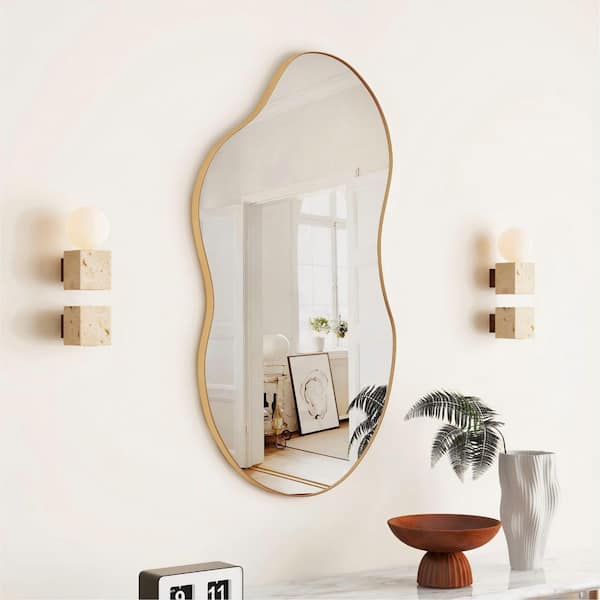 Gold 32.28 in. W x 19.09 in. H Irregular Metal Decorative Mirror