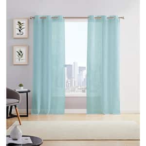 Aqua Solid Grommet Sheer Curtain - 38 in. W x 96 in. L (Set of 2)