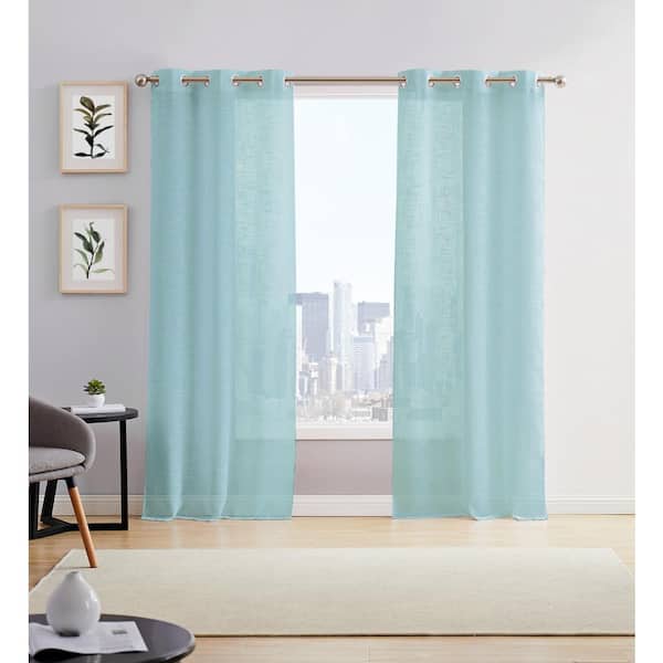 Dainty Home Aqua Solid Grommet Sheer Curtain - 38 in. W x 96 in. L (Set of 2)