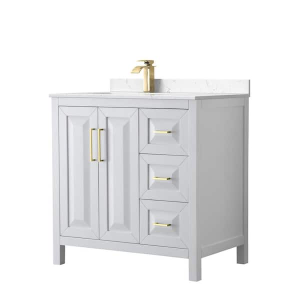 Wyndham Collection Daria 36 in. W x 22 in. D x 35.75 in. H Single Bath Vanity in White with Carrara Cultured Marble Top