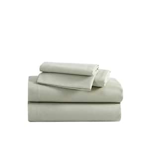 Solid 4-Piece Green Cotton Flannel Full Sheet Set