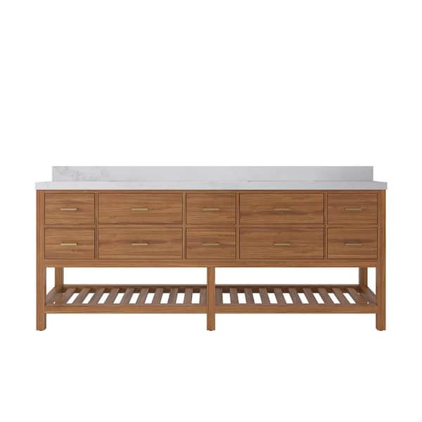 Willow Collections Parker Teak 84 in. W x 22 in. D x 36 in. H Double Sink Bath Vanity in Golden Teak with 2 in. Calcutta Nuvo Regular Top