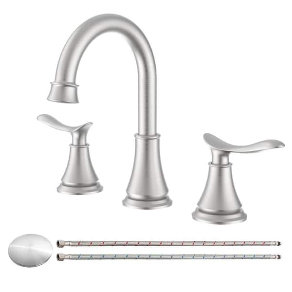 Unbranded 8 in. Widespread 2-Handle Bathroom Faucet With Pop-up Drain Assembly in Brushed Nickel