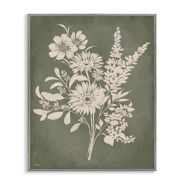Bunches of Wildflower Herbs by Cat Thurman Designs Gray Framed Nature Giclee Art Print 20 in. x 16 in.