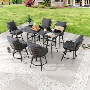 8-Piece Metal Bar Height Outdoor Dining Set with Gray Cushions