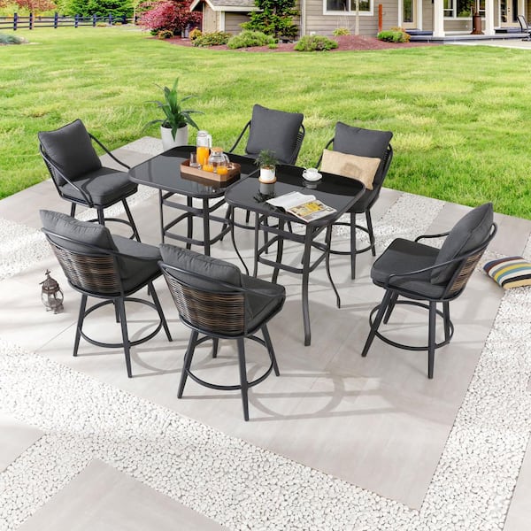 Patio Festival 8-Piece Metal Bar Height Outdoor Dining Set with Gray ...