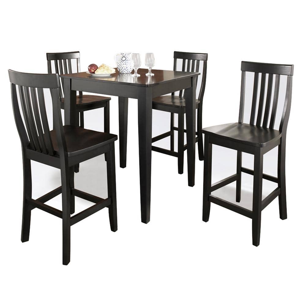 Classic 5-Piece Black Pub Dining Set with Counter Height Stools