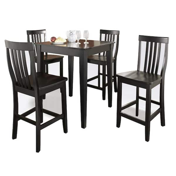 CROSLEY FURNITURE Black Pub Dining Set with School House Stools (5-Piece)