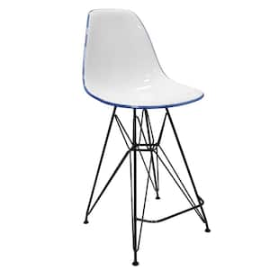 ABS Plastic Barstool 29.5 in. Seat Height Stool with Footrest and Black Steel Base Cresco Series in White/Blue