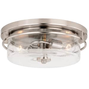 Addison 15 in. W Satin Nickel Flush Mount Ceiling Light Fixture Clear Glass