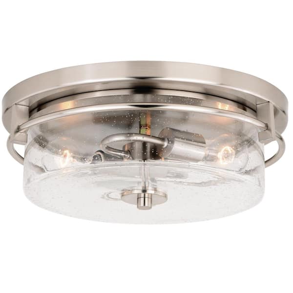 VAXCEL Addison 15 in. W Satin Nickel Flush Mount Ceiling Light Fixture Clear Glass