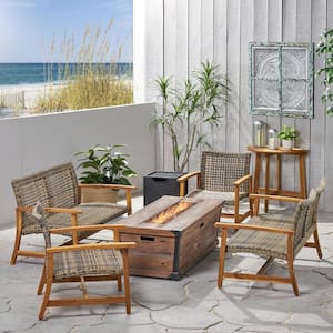 Hampton Natural Stained 5-Piece Wood Patio Fire Pit Seating Set