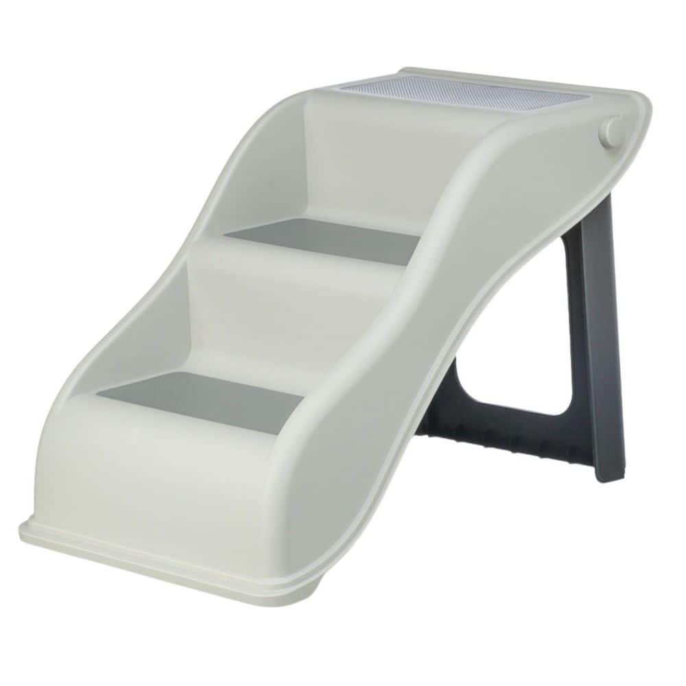 Gray Lightweight Collapsible 3-Step Pet Stairs with Non-Slip Treads