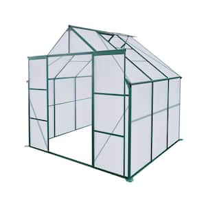 96 in. x 72 in. Greenhouse with Double Sliding Doors, Aluminum, and Base for All-Season Outdoor Plant Growth