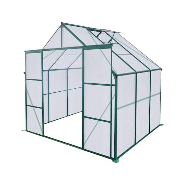 Unbranded 96 in. x 72 in. Greenhouse with Double Sliding Doors, Aluminum, and Base for All-Season Outdoor Plant Growth