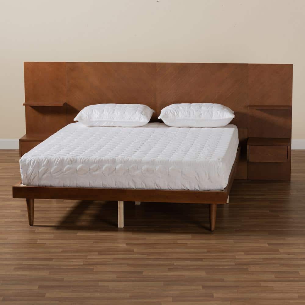 Graham Ash Walnut Queen Platform Bed with Storage and Nightstands