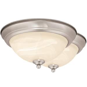 Stevens 2-Pack 13 in. W Integrated LED Nickel Transitional Flush Mount Ceiling Light Fixture White Alabaster Glass