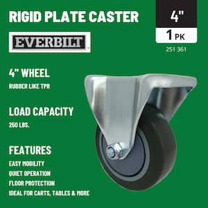 4 in. Gray Rubber Like TPR and Steel Rigid Plate Caster with 250 lb. Load Rating