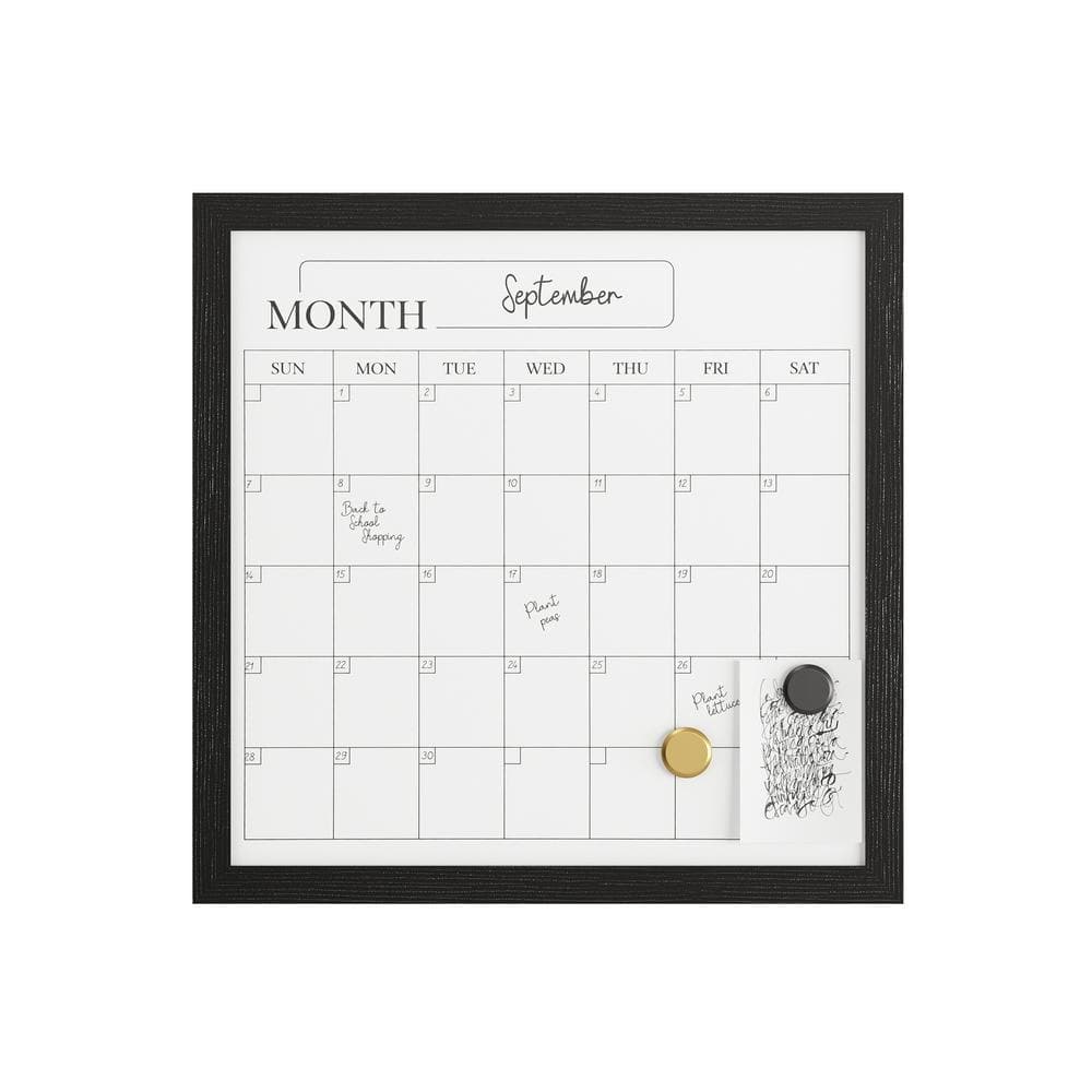 Black Woodgrain Magnetic Monthly Dry Erase Calendar with Marker and Magnets