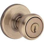 Tylo Antique Brass Keyed Entry Door Knob Featuring Microban Antimicrobial Technology