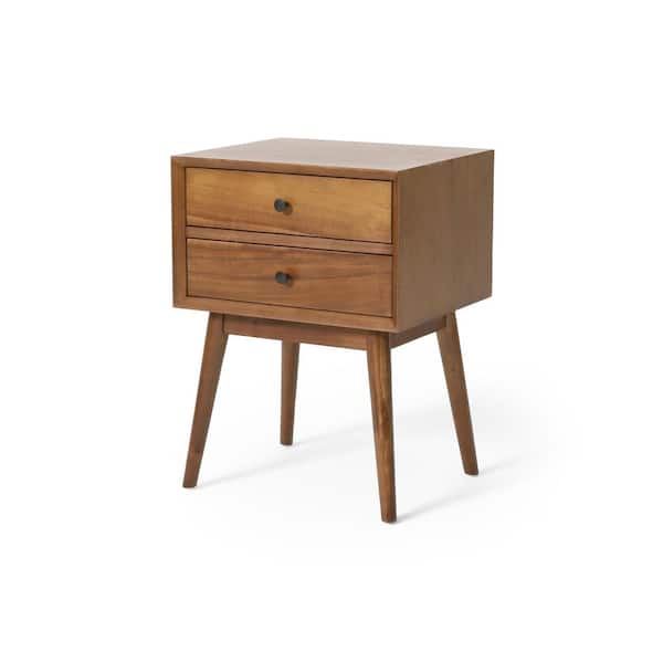 Noble House Medium Brown 2 Drawers Acacia Wood Nightstand