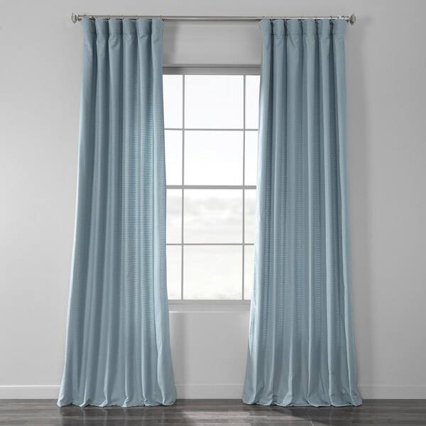 Exclusive Fabrics & Furnishings Dusky Blue Bark Weave Solid Cotton Curtain - 50 in. W x 96 in. L