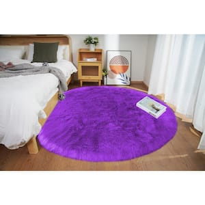Sheepskin Faux Fur Purple 5 ft. x 5 ft. Cozy Rugs Round Area Rug